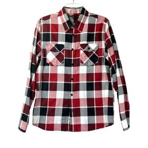 Vans men's black/red plaid button up long sleeve shirt, size M
